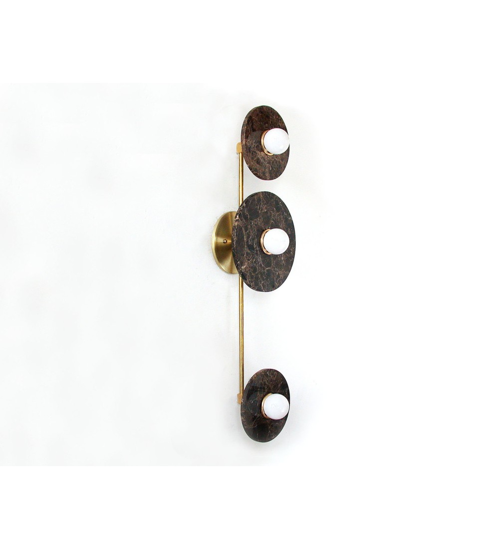 Vertical Three-Ring Marble and Brass Wall Lamp