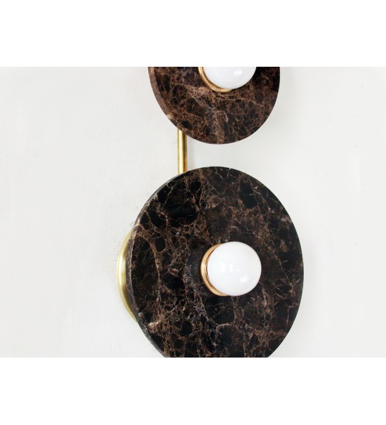 Vertical Three-Ring Marble and Brass Wall Lamp