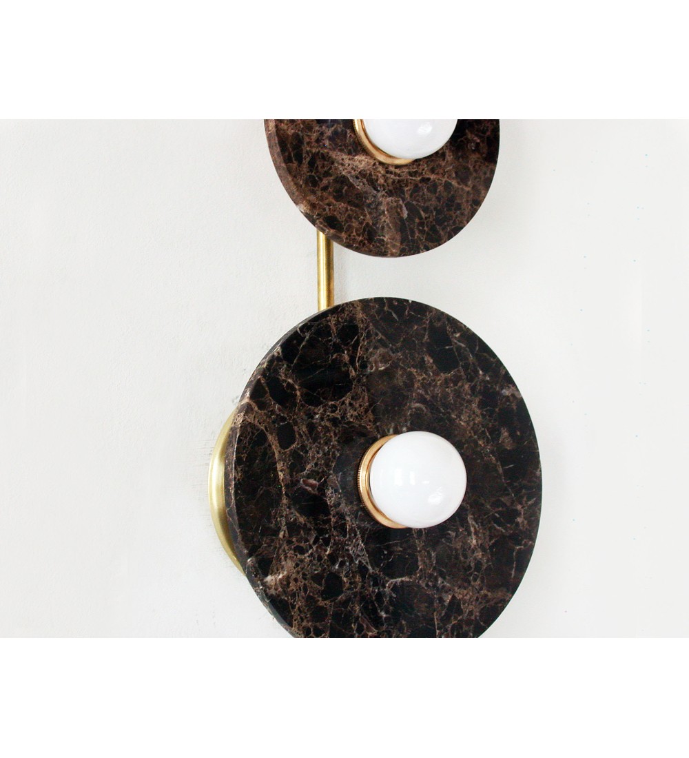 Vertical Three-Ring Marble and Brass Wall Lamp