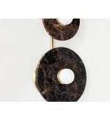 Vertical Three-Ring Marble and Brass Wall Lamp