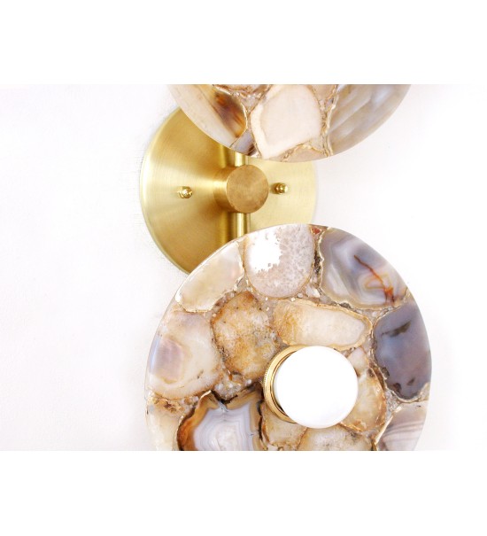 Double Onyx Donut Plate and Brass Wall Sconce