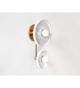 Double marble disc wall lamp with brass pillars