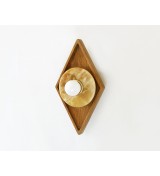 Diamond Wood Disc and Opal Bulb Wall Sconce