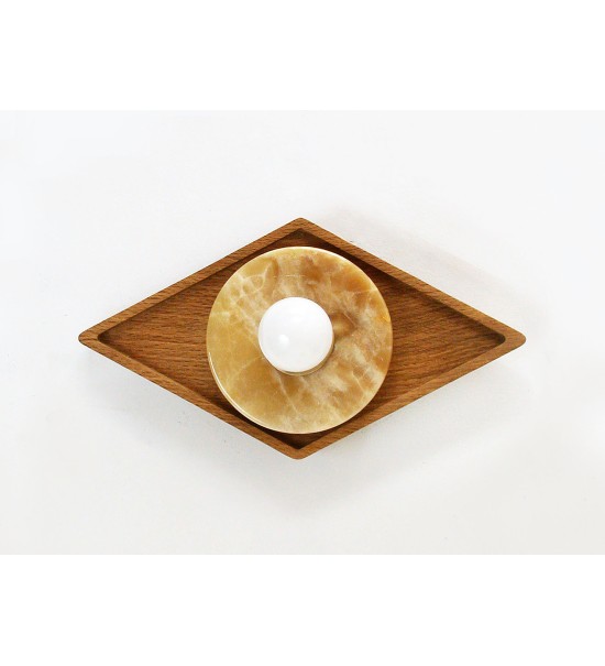 Diamond Wood Disc and Opal Bulb Wall Sconce