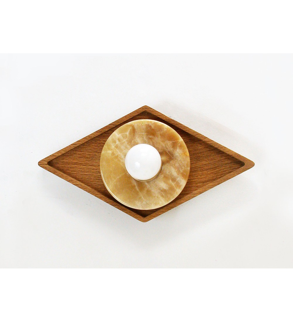 Diamond Wood Disc and Opal Bulb Wall Sconce