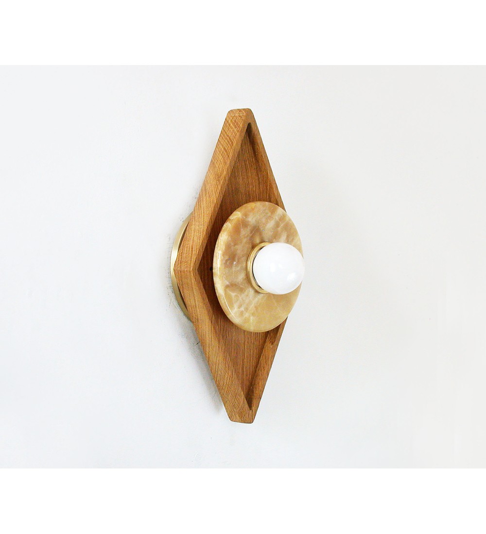Diamond Wood Disc and Opal Bulb Wall Sconce
