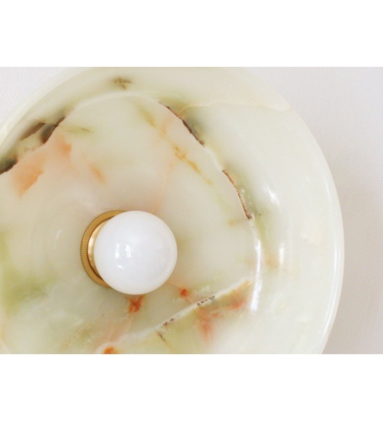 Brass Backplate Onyx and Opal Bulb Wall Sconce