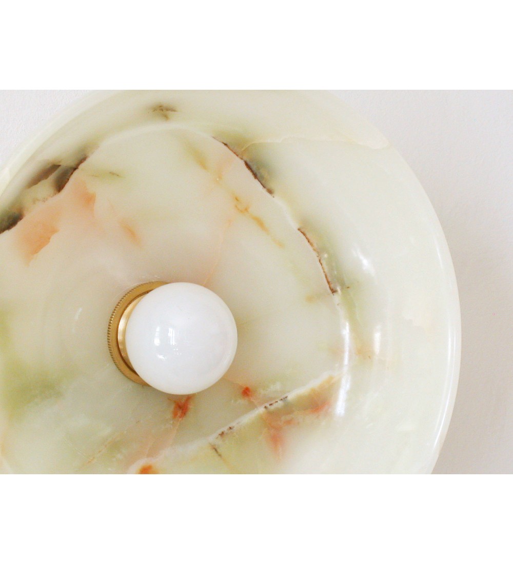 Brass Backplate Onyx and Opal Bulb Wall Sconce