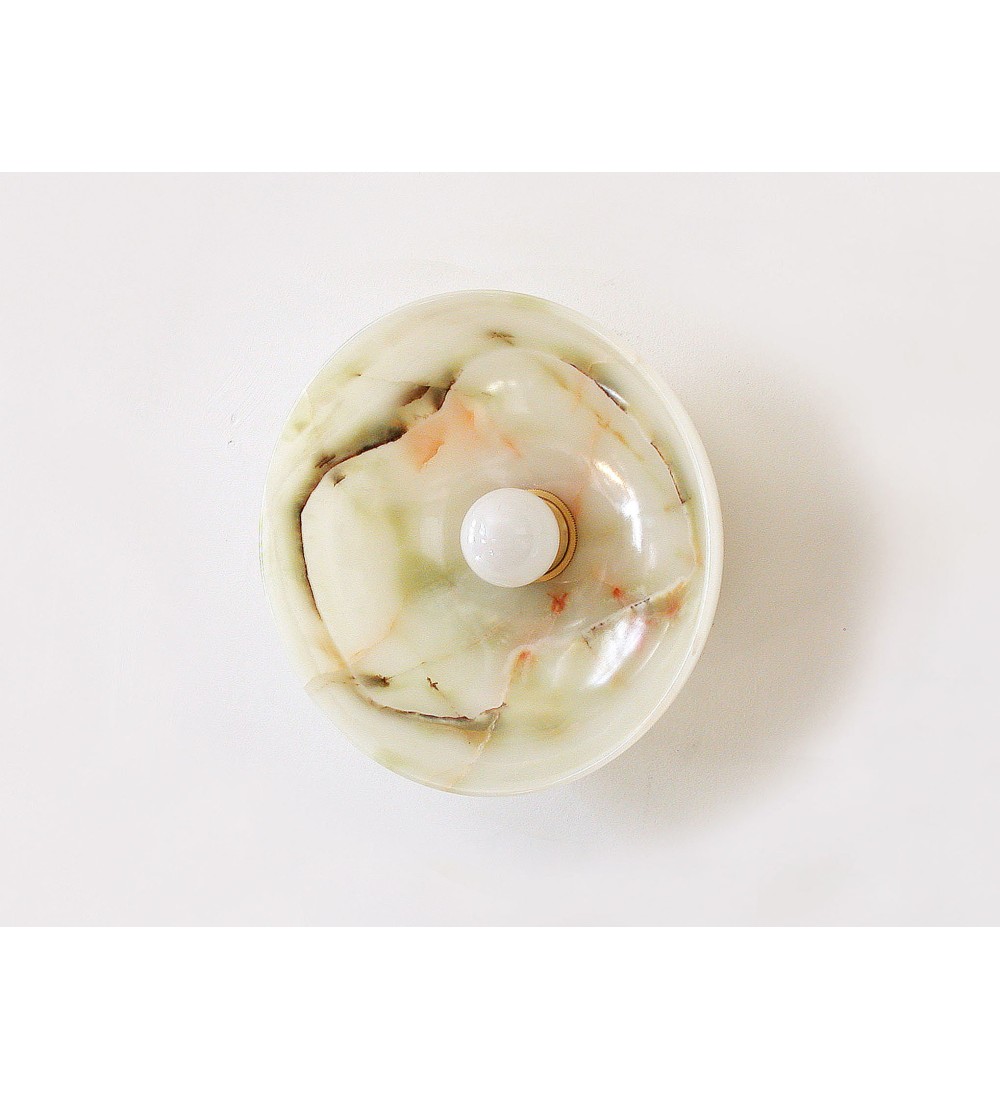 Brass Backplate Onyx and Opal Bulb Wall Sconce