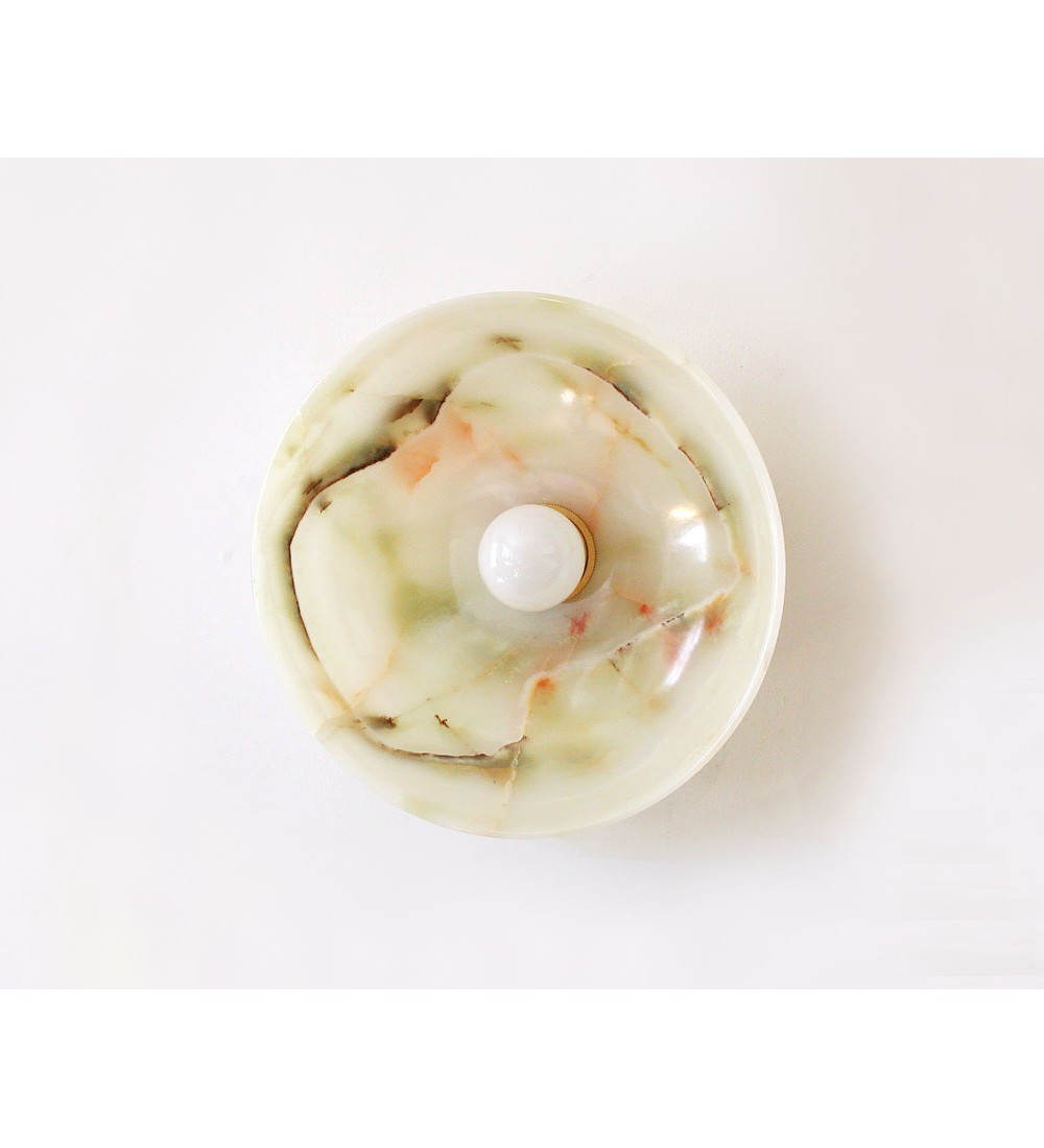 Brass Backplate Onyx and Opal Bulb Wall Sconce