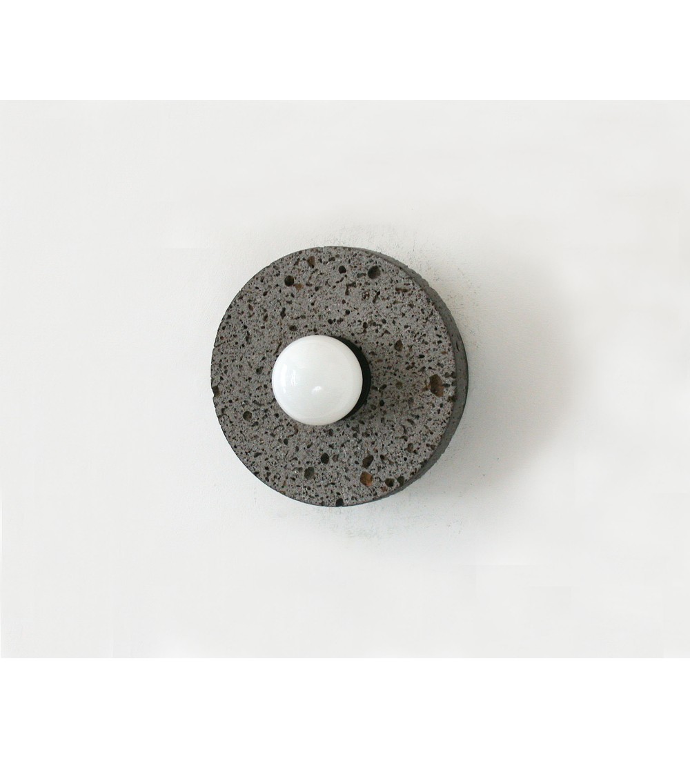 Volcanic Stone Disc and Opal Bulb Wall Sconce