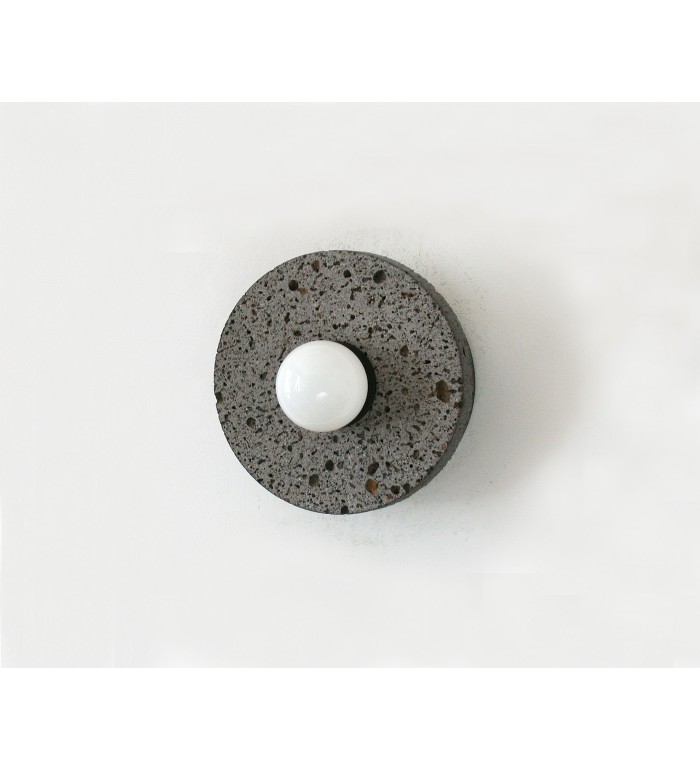 Volcanic Stone Disc and Opal Bulb Wall Sconce