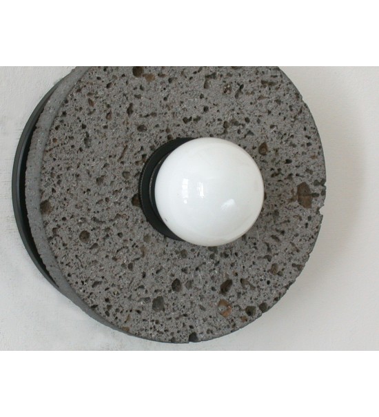Volcanic Stone Disc and Opal Bulb Wall Sconce