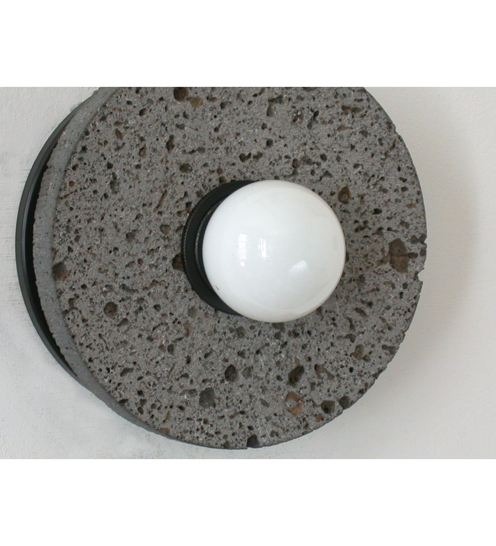 Volcanic Stone Disc and Opal Bulb Wall Sconce