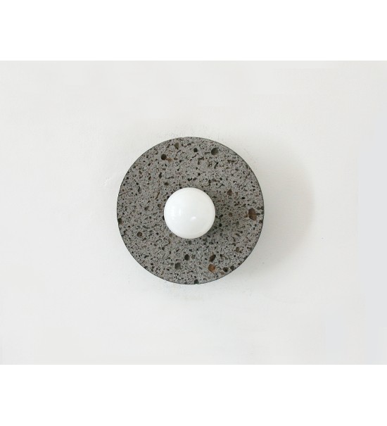 Volcanic Stone Disc and Opal Bulb Wall Sconce