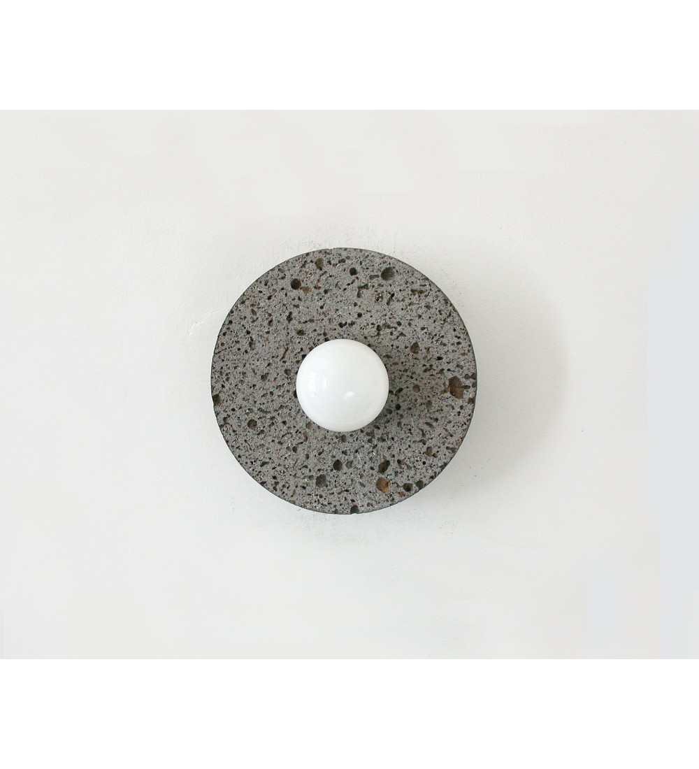 Volcanic Stone Disc and Opal Bulb Wall Sconce