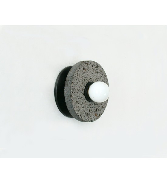 Volcanic Stone Disc and Opal Bulb Wall Sconce