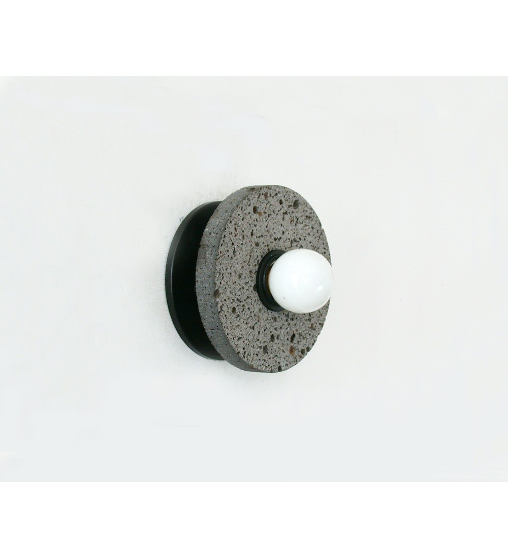 Volcanic Stone Disc and Opal Bulb Wall Sconce