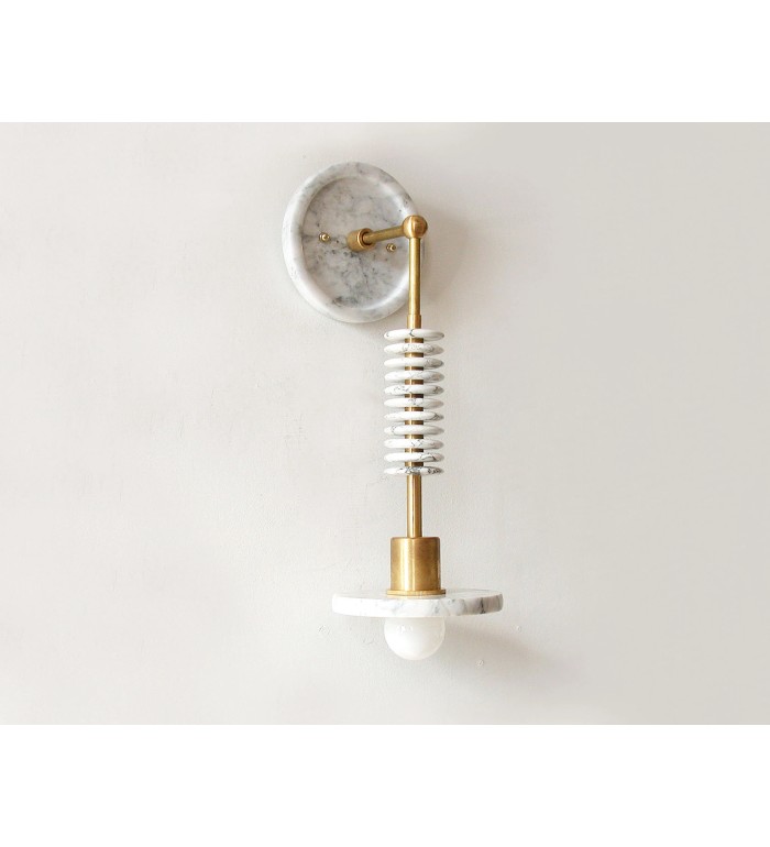 Marble slab brass column and stacked ring wall light