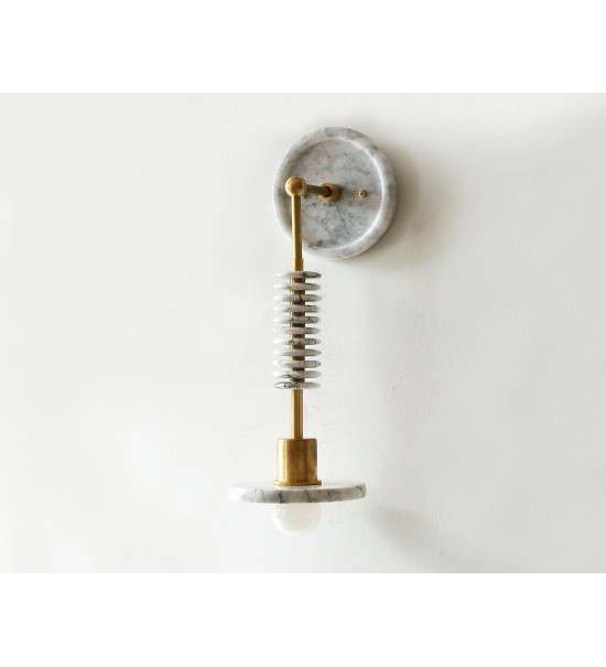 Marble slab brass column and stacked ring wall light