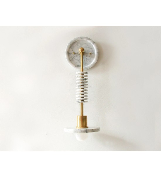 Marble slab brass column and stacked ring wall light