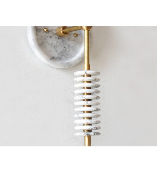 Marble slab brass column and stacked ring wall light