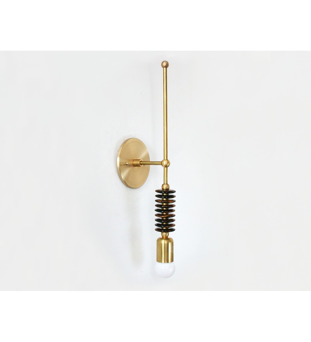 Brass Pillar Stacking Ring and Bulb Wall Sconce