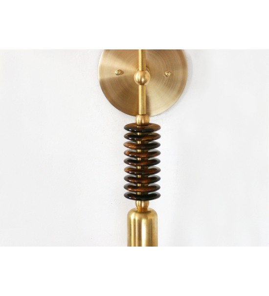 Brass Pillar Stacking Ring and Bulb Wall Sconce