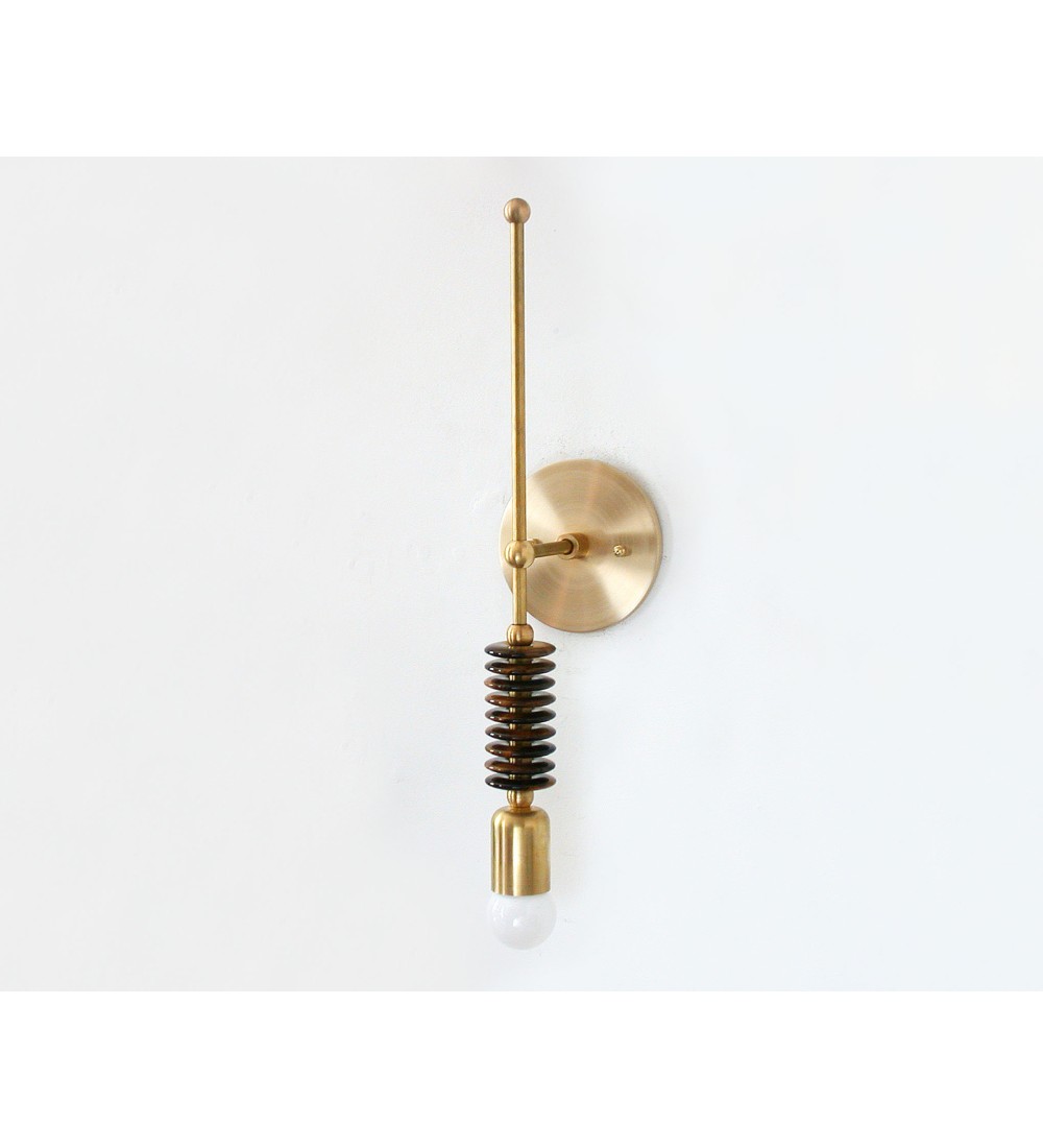 Brass Pillar Stacking Ring and Bulb Wall Sconce