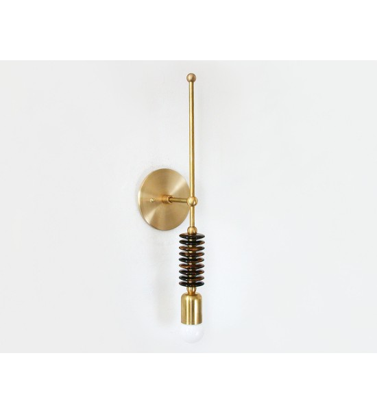 Brass Pillar Stacking Ring and Bulb Wall Sconce