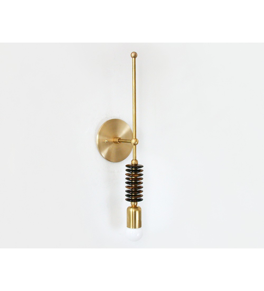 Brass Pillar Stacking Ring and Bulb Wall Sconce